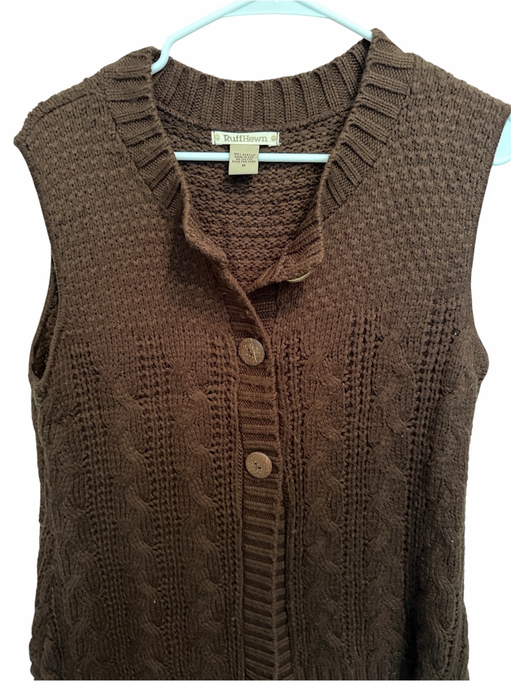 Ruff Hewn Dark Brown Women’s Cable Knit Button Vest. Size Medium